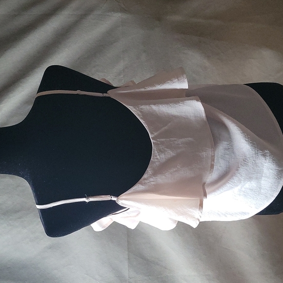 Plush pink nude sleeveless blouse with peak a boo string tie bow - Picture 6 of 10